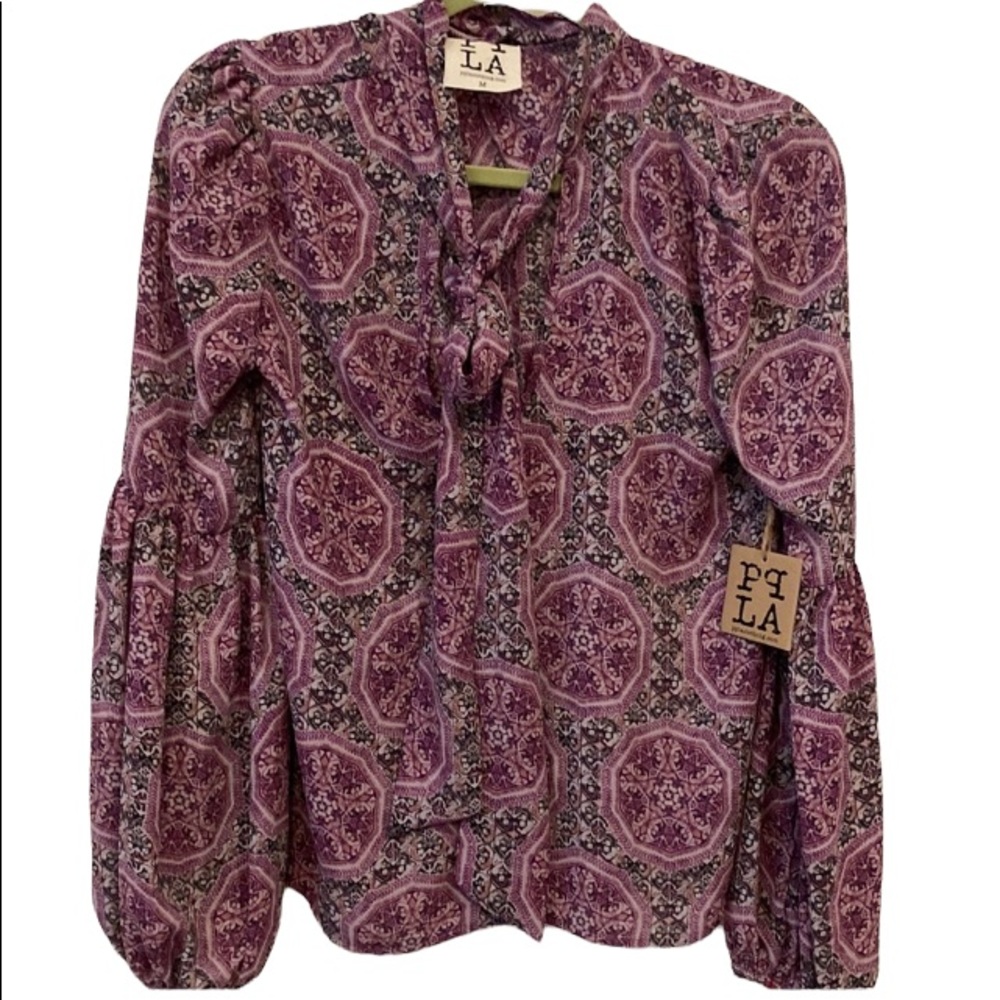 PPLA purple long sleeve drop sleeve tie at the neck beautiful top